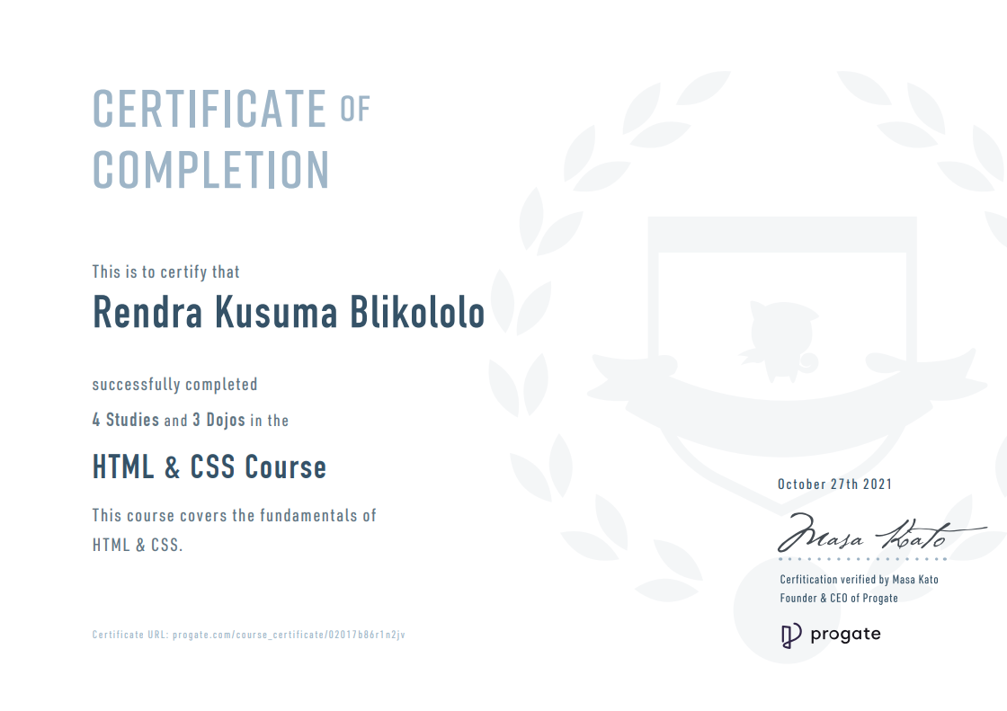 Progate HTML CSS Certificate